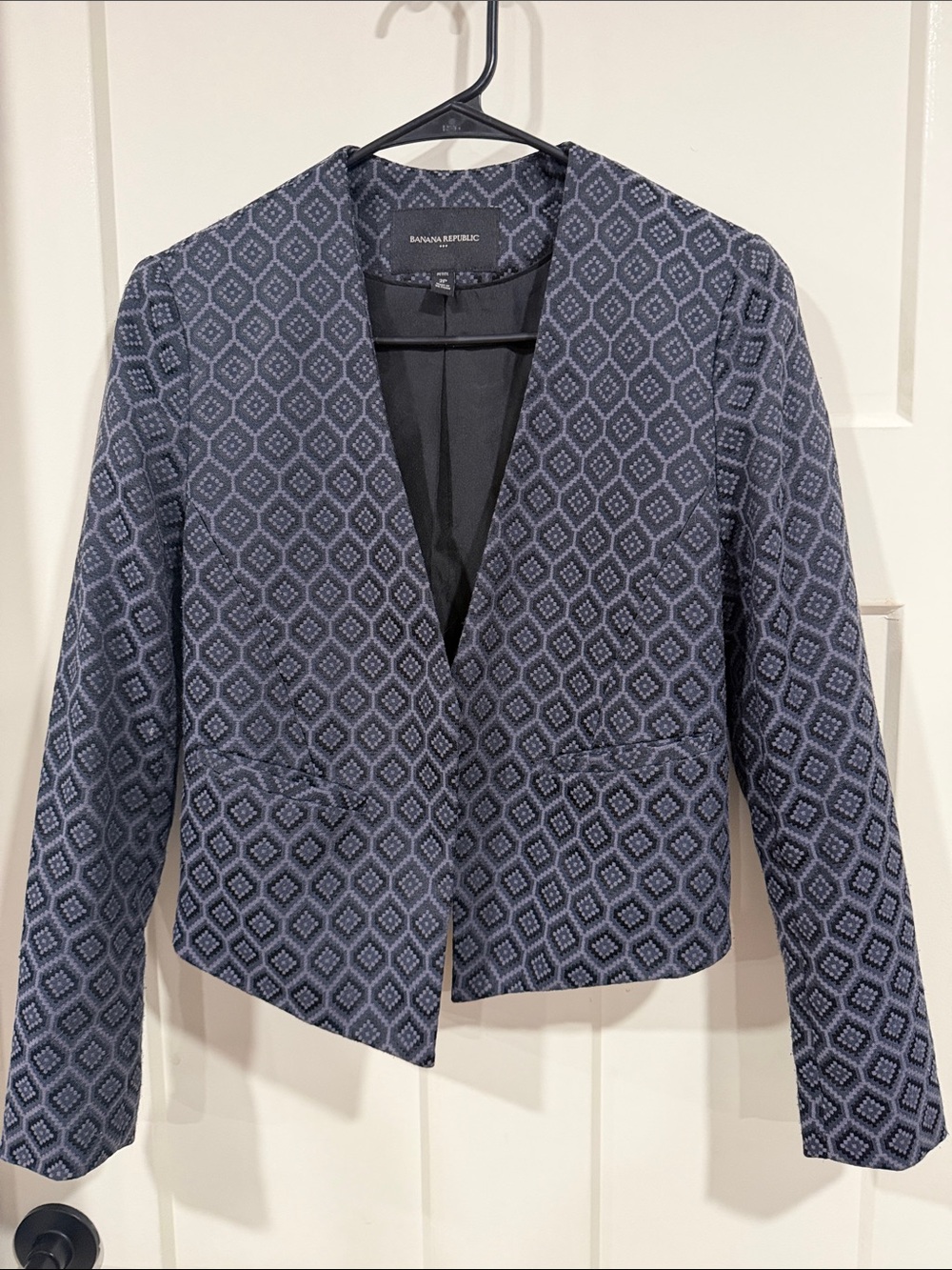 Banana Republic Navy and Light Blue Diamond-Print Open Blazer
